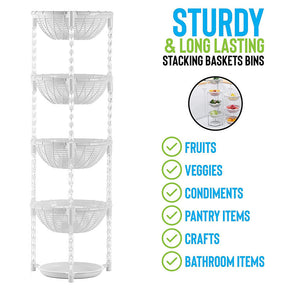 Stacking Fruit Basket Plastic for Kitchen Bathroom Organization-5 Tiers