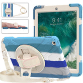 iPad Case With Pencil Stand+Rotating Stand+Shoulder Strap For iPad 9.7 Inch2017/2018-Blue