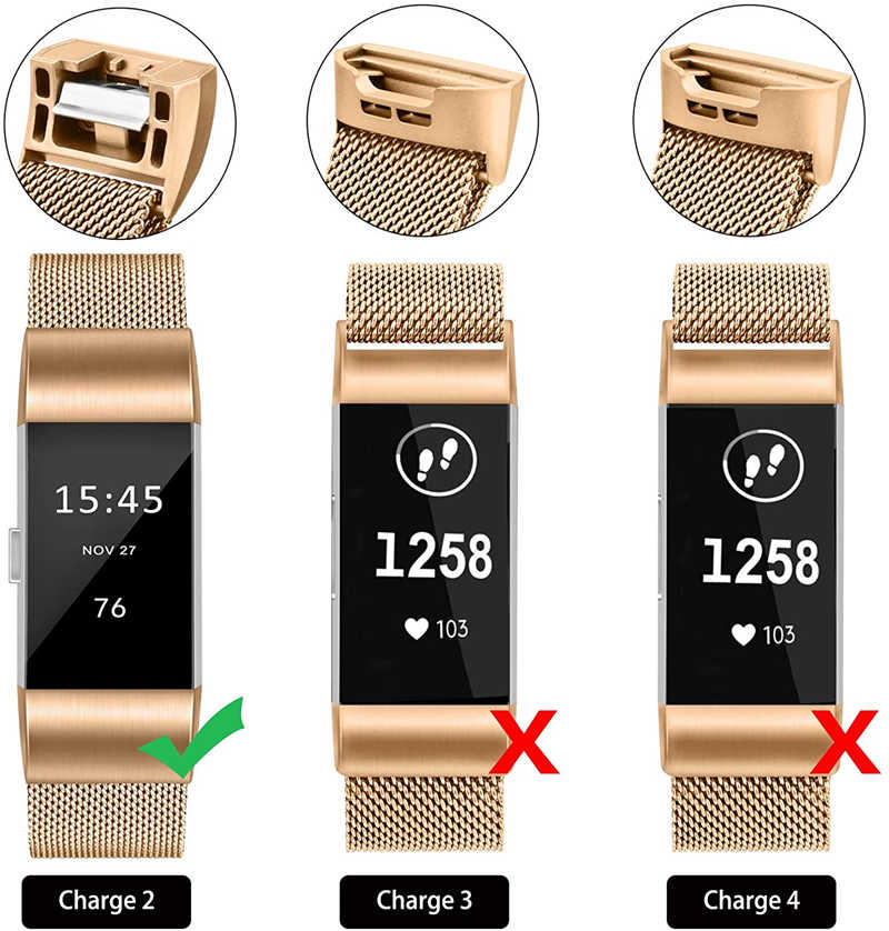 Stainless Steel Magnetic Strap For Fitbit Charge 2 Replacement Bracelets Milanese-Rose Gold