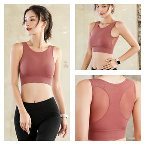 Longline Sports Bra with Removable Pads Racerback Tank Top-Red