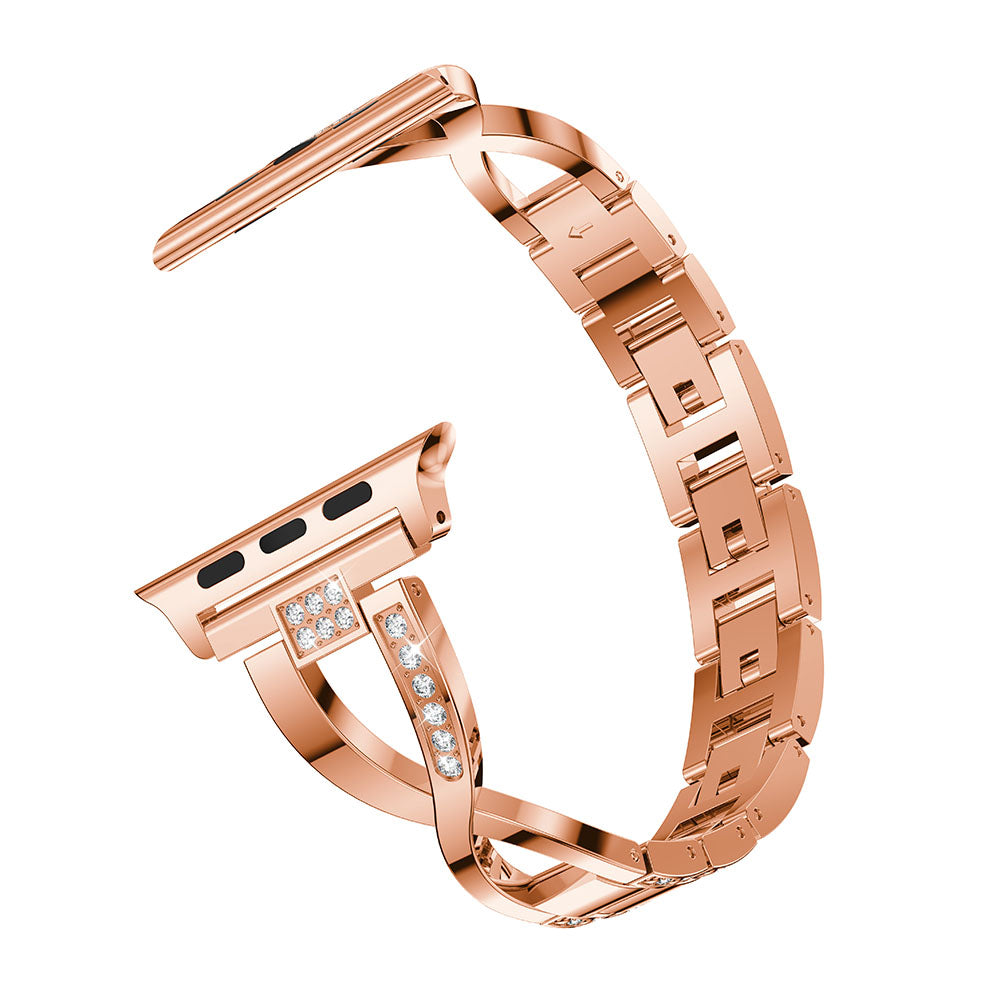 X Shape Watch Band Quick Adjustment Business Stainless Steel Wristbands for Apple IWatch Series SE/1/2/3/4/5/6 For Women-Rose Gold