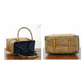 Retro Womens Bamboo Handbag Handmade Large Tote Bag Wicker Basket Bag-Carbonized