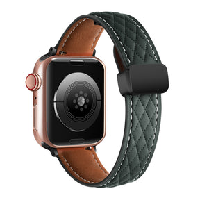 Vintage Leather Band Folding Buckle Replacement Strap for Apple Watch-Green