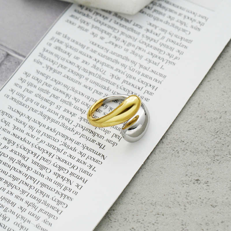 Women Two Colors Open Ring Geometry Adjustable Ring