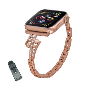 JCZ Watch Band Diamond Rhinestone Stainless Steel Wristbands for Apple IWatch Series 1/2/3/4/5/6/SE For Women-Rose Gold
