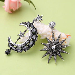 Rhinestone Punk Earring Moon and Sun Asymmetric Earrings for Women