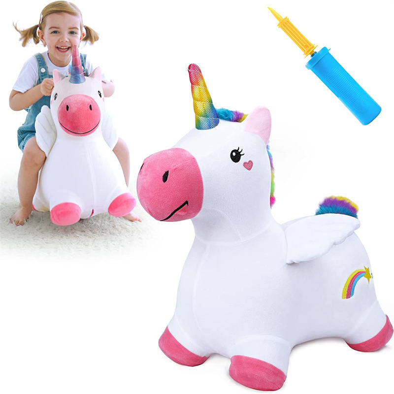 Kids Plush Ride Bouncing Toys Inflatable Hopping Animal with Pump-Unicorn