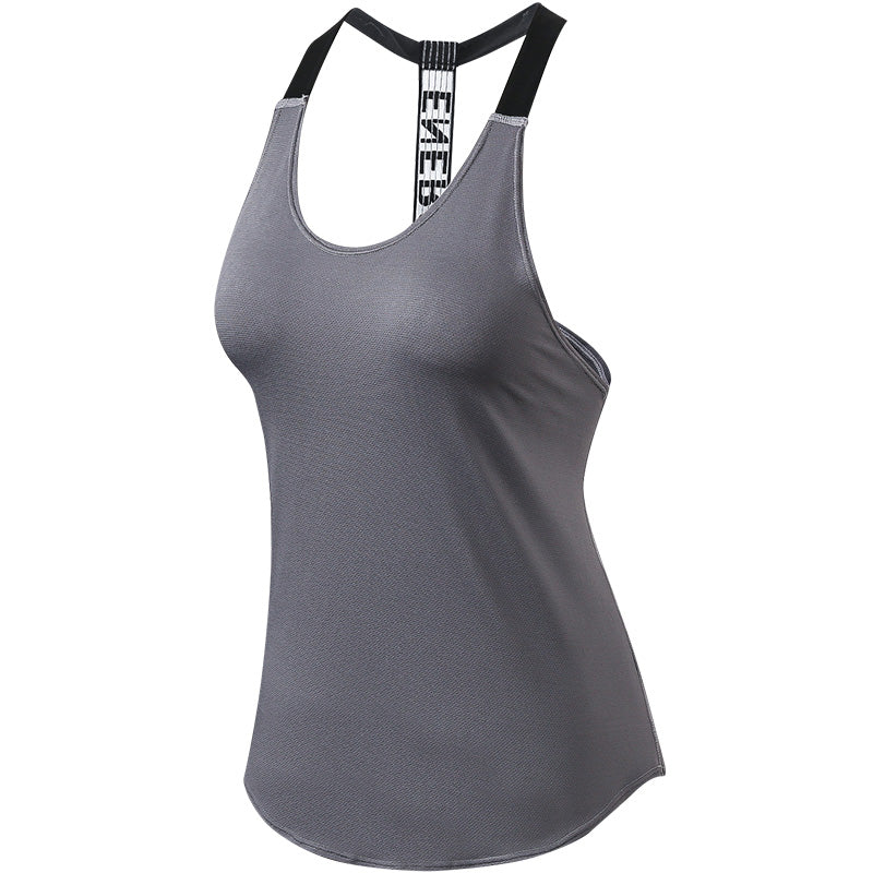 Workout Tank Tops T-Shape Sling Vest Fitness Running Training Quick Drying Yoga Tops 2011-Gray