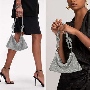 Rhinestone Purse Shiny Womens Party Handbag Hobo Bag-Silver