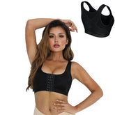 Wireless Sports Bra Front Adjustable Closure Crop Shapewear-Black