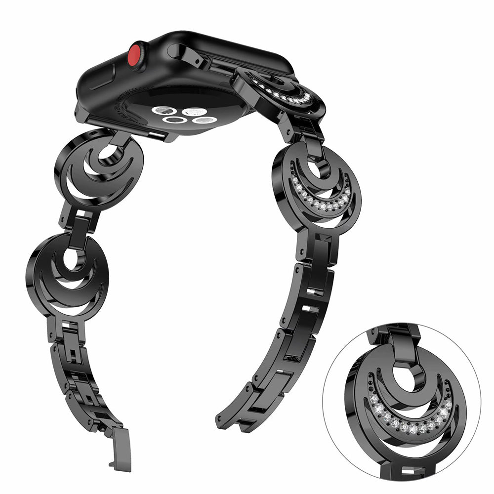 Stylish Hollow Diamond Breathable Metal Watch Band For Apple Watch SE/6/5/4/3/2/1(Black)