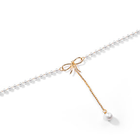 Retro Durable Pearl Necklace with Bow Pendant