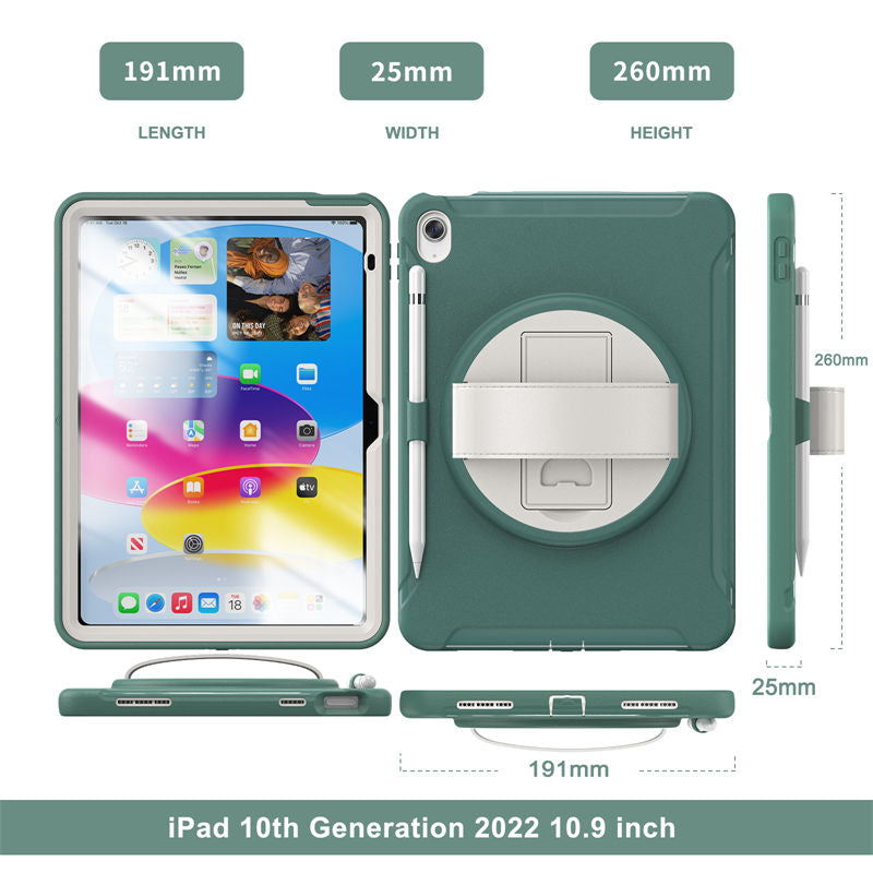 Tablet Case For iPad 10th with 360¡ã Kickstand/Hand Strap Shockproof-JadeGreen
