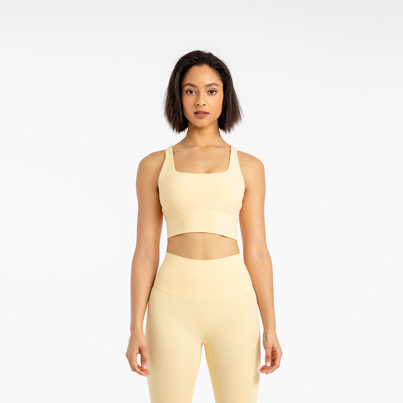 Cross Back Longline Sports Bras Wirefree Padded Crop Tank Top-White