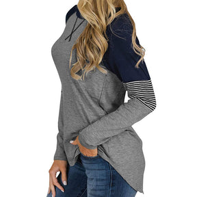 Womens Color Block Round Neck Tunic Top Casual Long Sleeve Shirt-Gray