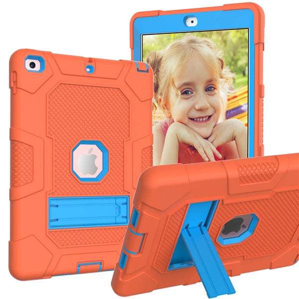 B3 Robot iPad Case Silicone Shockproof Protective Stand Cover For New iPad 9.7 2017/2018-Orange&Blue