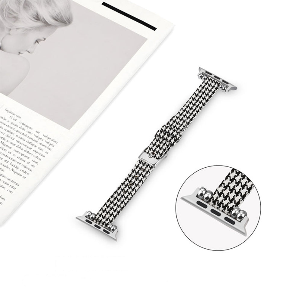Slim Canvas Watch Band With Positioning Beads For Apple Watch SE/6/5/4/3/2/1(Black White)