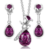 Rose Crystal Necklace and Earrings Set for Mom Wife-SilverPurple