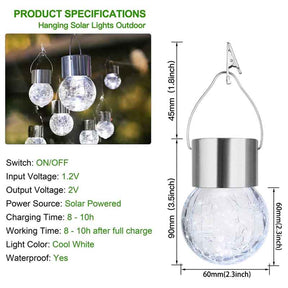 12-Pack Cracked Glass Ball Light Hanging Solar Lights Outdoor Solar Powered Waterproof Globe Lighting with Handle -Cool White