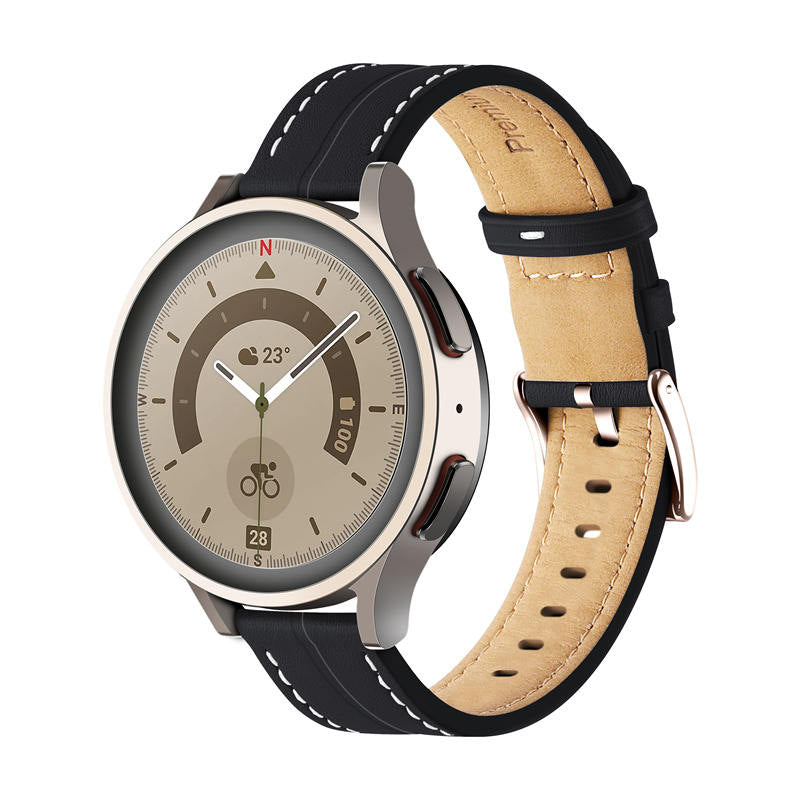 Genuine Leather Watchband Groove for Galaxy Watch 42mm/Samsung Gear S3-Black