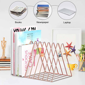 Files Folder Stand Desktop File Organizer Triangle Wire Magazine Holder Book Shelf 9 Slot File Sorter for Indoor Office Home -Pink