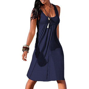 Summer Beach Tank Dresses Sleeveless Tunic Long Dress-DarkBlue