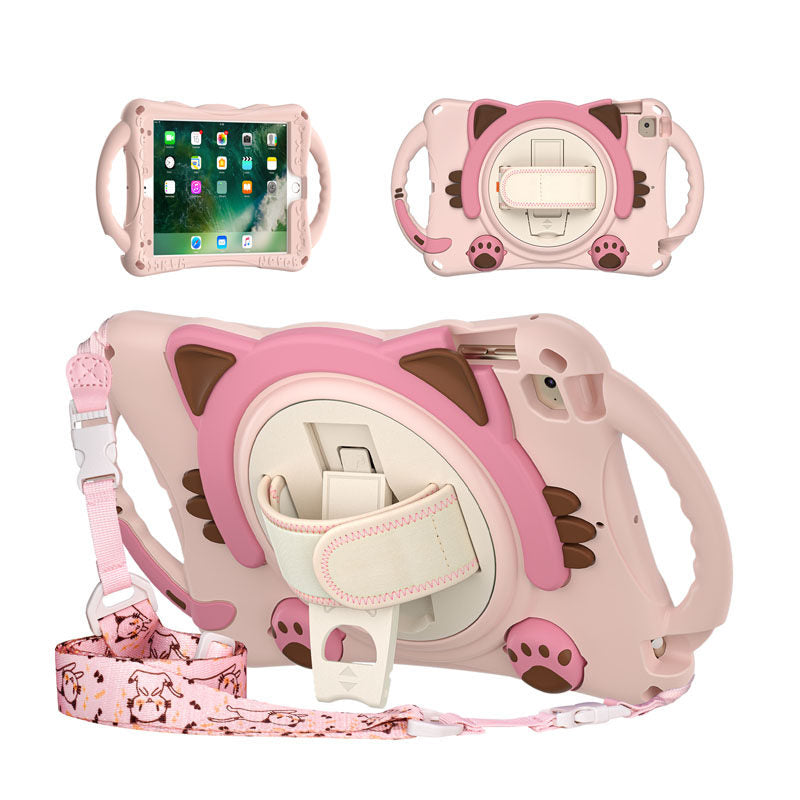 CatA iPad Silicone Case For iPad Mini 5 4 3 2 1 Built-in Handle Stand With a Strap-Pink