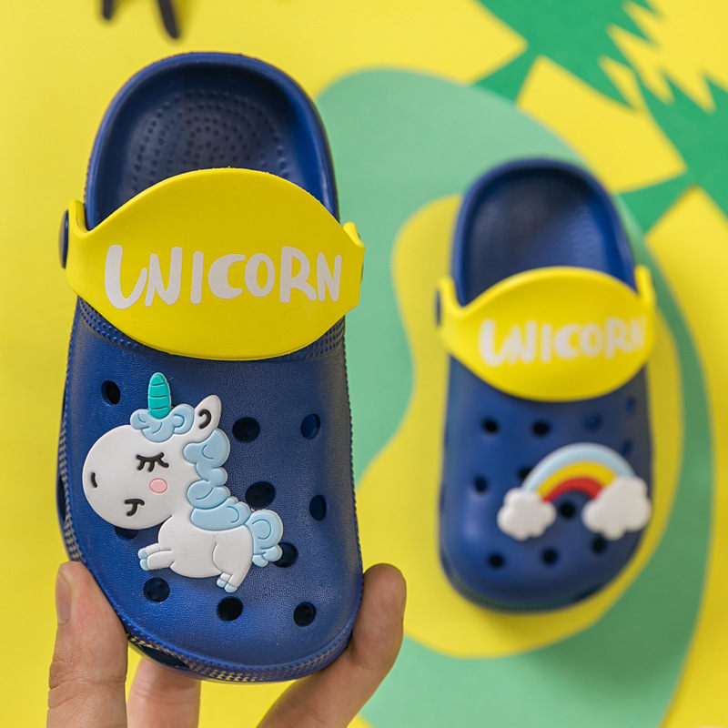 Unicorn Cartoon Childrens Beach Sandals Summer Toddler Boys Girls Slippers-Navy