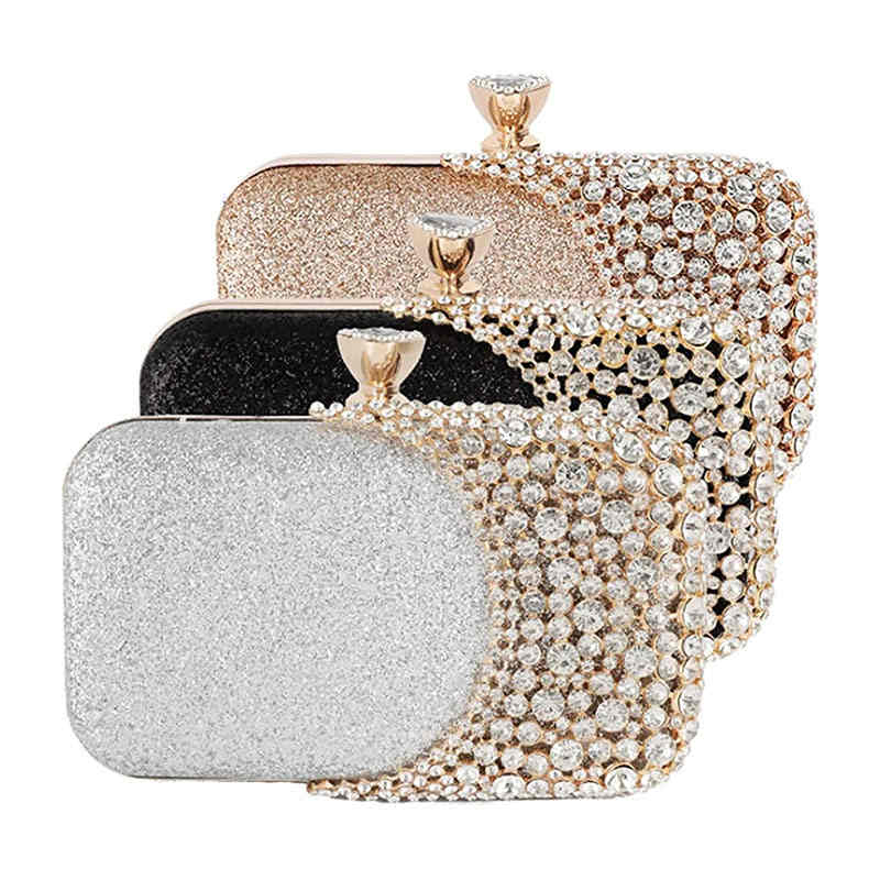 Womens Crystal Evening Clutch Bag Wedding Purse Party Bag-Gold