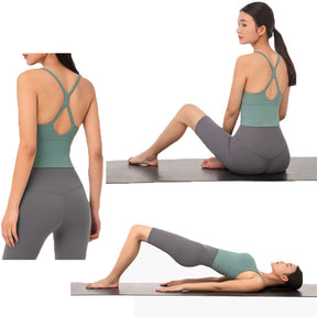 Longline Sports Bras Padded Comfortable Fitness Crop Tank Tops-Tidal Blue