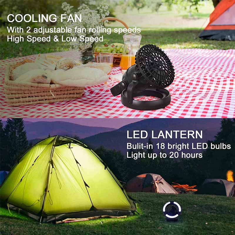 2-in-1 Portable 18 LED Camping Lantern with Ceiling Fan