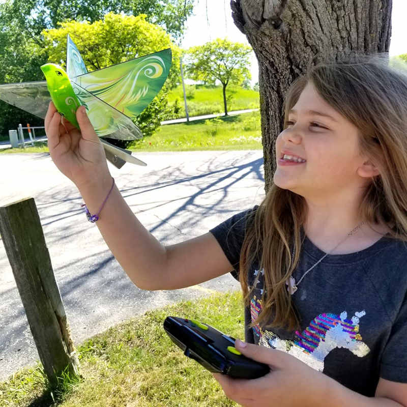 Kids Flying Remote Control Bird Toy with Bionic Flapping Wings-Green