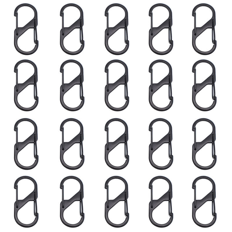 20 Pcs Small Carabiner Keychain Clip Dual Spring Snap Hooks-Black