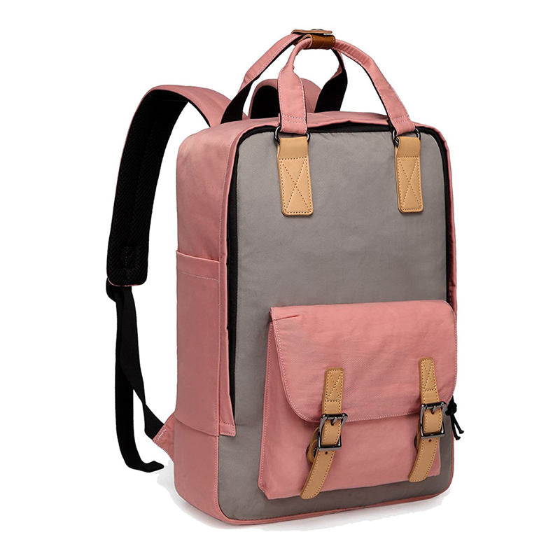 Waterproof Backpack for Women Girls 16 Inch College Vintage Travel Bag-GreyPink