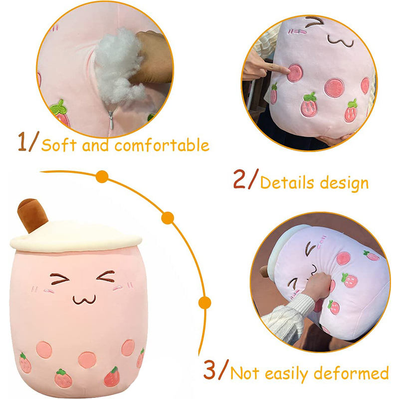 Plush Pillow Stuffed Toy Soft Lifelike Bubble Pearl Milk Tea Hugging Pillow-Pink Happy Eyes