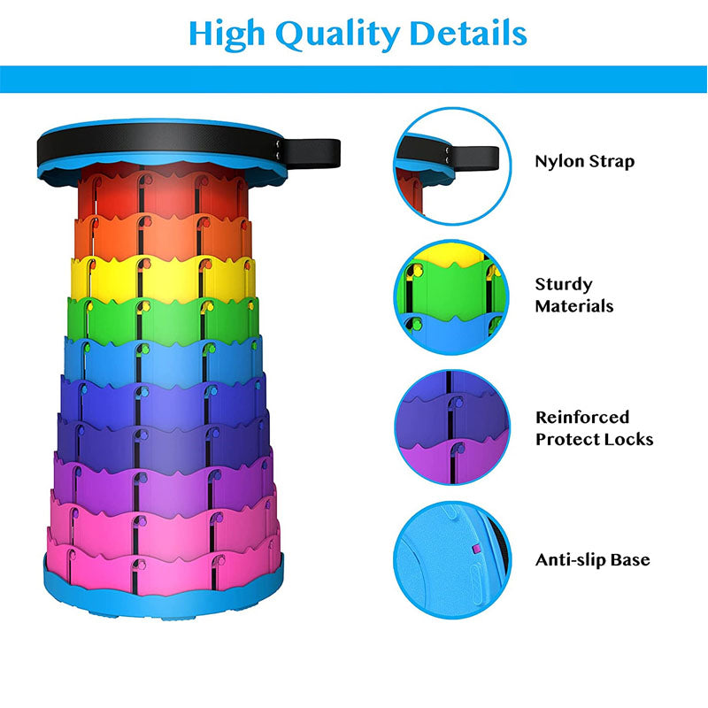 Portable Collapsible Stool 400 lb Load Capacity for Camping-Pink Rainbow