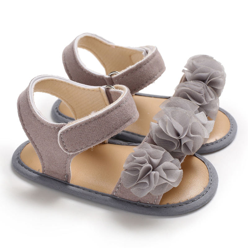 Baby Walker Shoes for Girls Flats Anti-Slip Open Toe Sandals-Grey