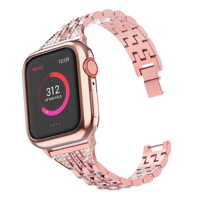 5C Diamond Stainless Steel Watch Strap Wristbands For Apple iWatch Series-RoseRed