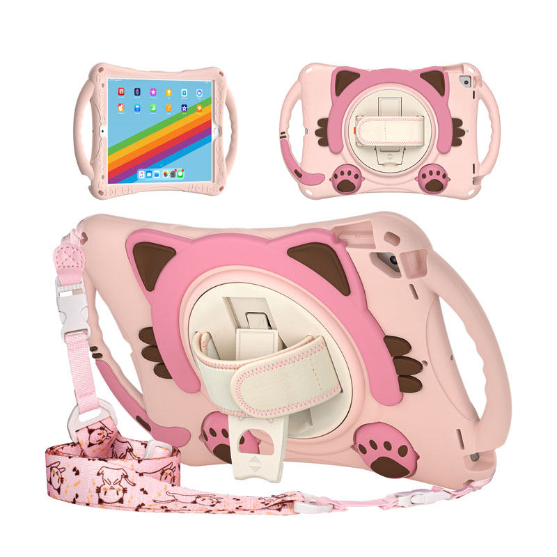 CatA iPad Silicone Case For iPad 10.2 Air10.5 Pro10.5 Built-in Handle Stand With a Strap-Pink