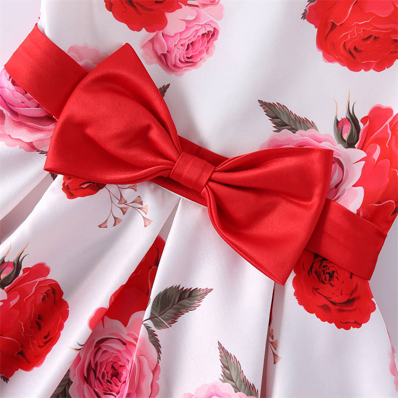 Girls Sleeveless Dresses Flower Girl Wedding Dress Elegant Floral Dress-Red