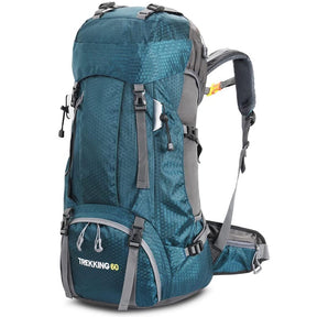 60L Waterproof Lightweight Hiking Backpack with Rain Cover for Climbing Camping-Blue Green