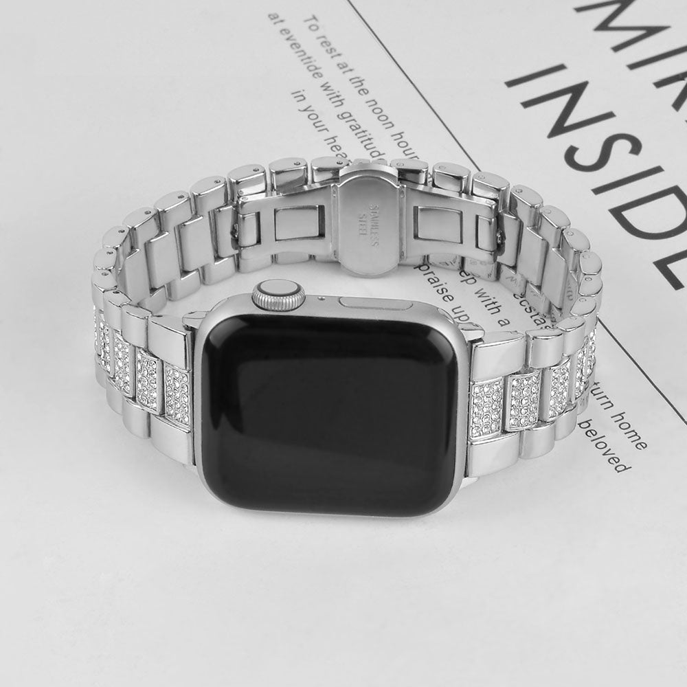 SZZ Bling Watch Band Business Stainless Steel Wristbands for Apple IWatch Series SE/1/2/3/4/5/6 For Women-Silver