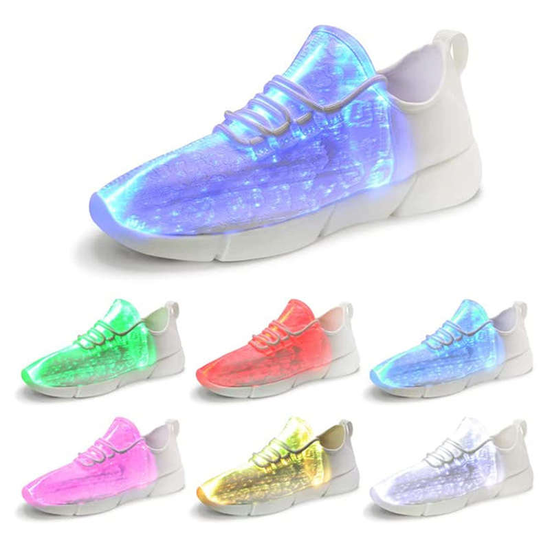 LED Fiber Optic Shoes Light up Sneakers for Women Men-White