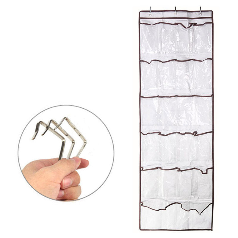 22 Pockets SimpleHouseware Crystal Clear Over The Door Hanging Shoe Organizer 3 hooks -Silver