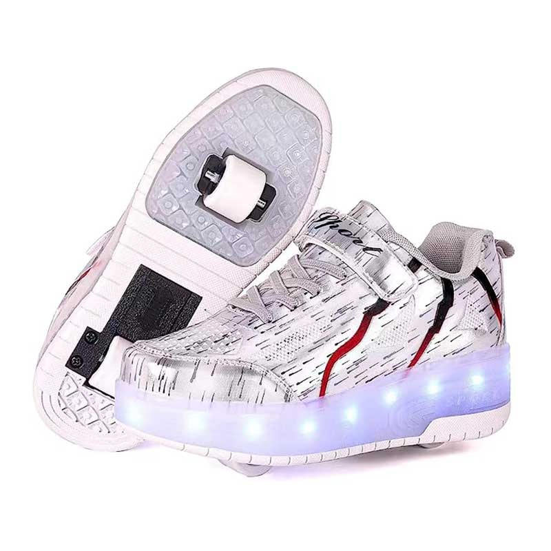 Kids Roller Skates Light up Shoes with Double Wheel for Girls Boys Birthday Gift-Silver