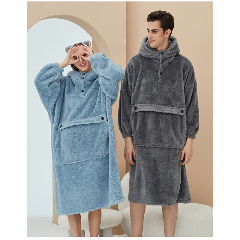 Hoodie Plush Pajama Set for couple-Haze Blue