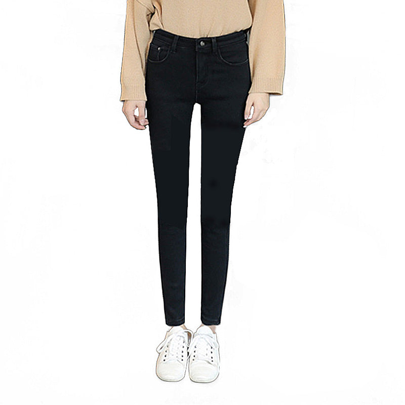 Womens Jeans with Pockets High Waist Stretch Denim Trousers-9906-Black