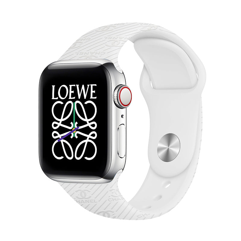 Engraved Watch Band Soft Silicone Luxury Pattern for Apple Watch-White