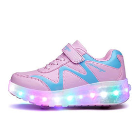 Kids LED Roller Shoes Sneakers with Two Wheel for Boys Girls-686 Pink