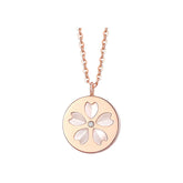 Ladies 925 Silver Cherry Blossom White Fritillary Necklace Disc Coin Pendant